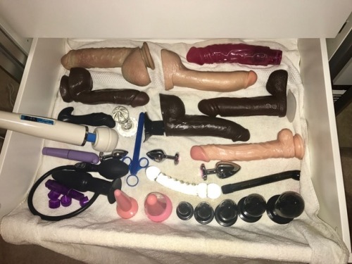Tools of the trade! The collection has grown over the years! I love to fuck my brains out after I’ve