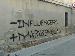 radicalgraff: “ Less Influencers,  More Marx &amp; Engels” Graffiti in  Gràcia, Barcelona 