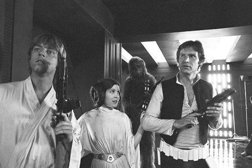 admiralplaceholder: Mark Hamill, Carrie Fisher, Peter Mayhew and Harrison Ford behind the scenes of 