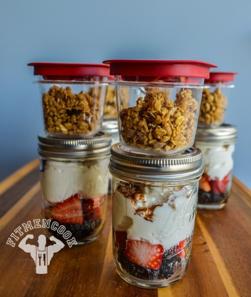 Breakfast or Snack Meal Prep: Granola, Strawberry, Blackberry, cinnamon parfait.  Staying prepa