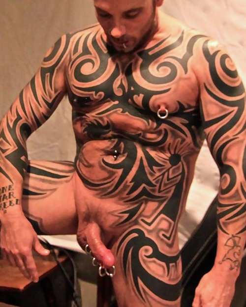 a-prince-named-albert:  follow me for more pierced cocksa-prince-named-albert  Incredible ink work and amazing pierced cock - WOOF