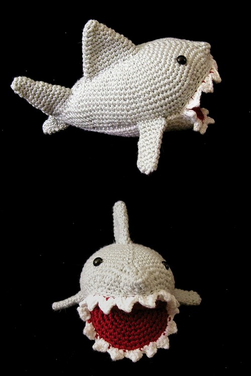 Shark! In Honor of Shark Week. Free Amigurumi Shark! Pattern from Karen's Knittin Crap  here.   
