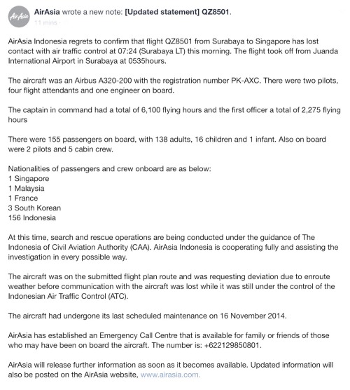 flight-attendant-blog: Statement from the AirAsia Facebook.