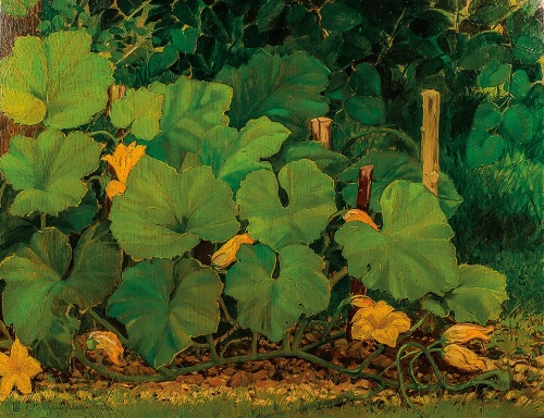 Pumpkin Flowers , Abundance   -   Francesco Piazza, 1988.Italian, 1931-2007Oil om canvas