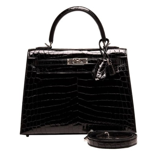 tomfordvelvetorchid: Hermes Black Shiny Niloticus Crocodile Kelly Sellier 25cm $61,375