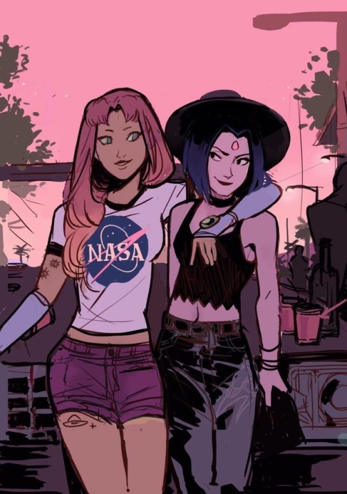 shakona-kia:Starfire + Raven by: Gabriel PicoloHere’s gabrielpicolo’s Twitter