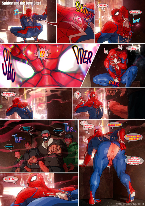 rokudenashi666:  Spidey and the Love Bite!Spidey’s short comic from this month’s pack<3I love his legs and mask<3<3<3(Textless version and high res version in Patreon!)