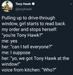 jess-the-werefox:  caucasianscriptures: Tony Hawk is at a weird level of fame.  