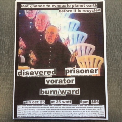 Sunday October 25 2015 at 25 Watt Disevered Vorator Burn/Ward $6, 9pm https://www.facebook.com/event