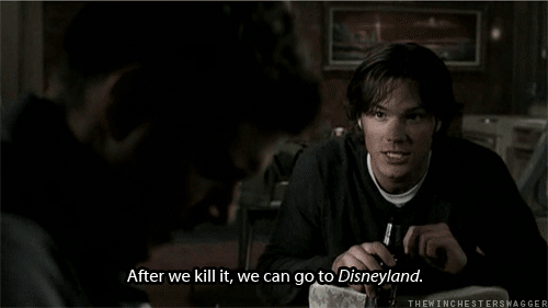 bakasara:thewinchesterswagger:I think Sam is harboring a childhood dream to go to DisneylandSam’s en