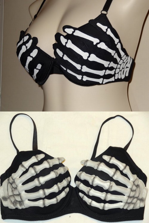 halloweencrafts:Skeleton Hands Bras from the Etsy Store of Dressstar. First seen at Scary Jane.For m