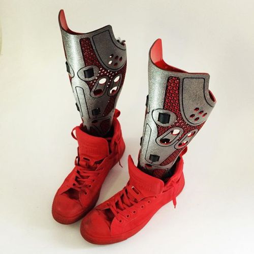 too red shoes on these 3D printed prostheses. Color hurts your eyes