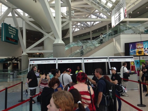 Currently in line to pick up me and my partner’s artist alley badges for Anime Expo!