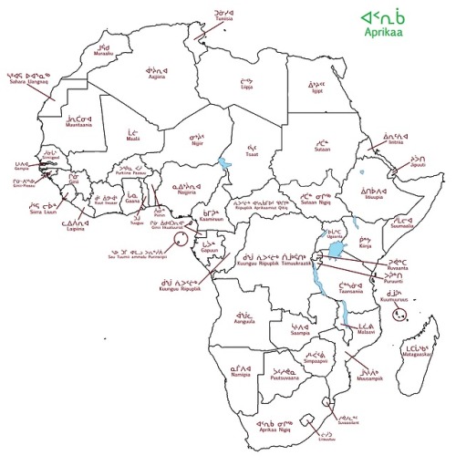 mapsontheweb:A map of all African countries labelled in Inuktitut (the language of the Inuit – indig