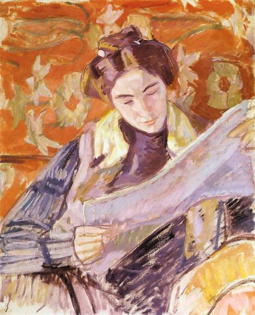 Aneri Reading a Paper (1908). Wojciech Weiss (Polish, 1875-1950). Oil on canvas.Irena Weiss (Aneri) 
