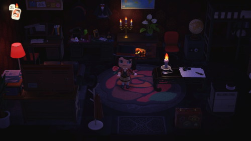 A friend gave me the red rose rug for Lupin’s Hideaway!! Aaaaa! <3 Also, got a dark-wood den desk