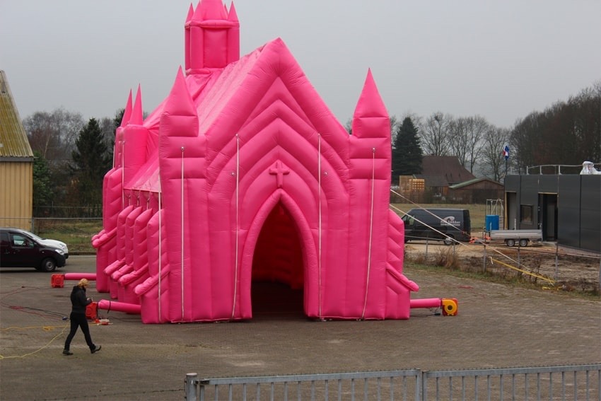 dry-pool:
“inflatable hot pink church
”
Okay, but did you realize that this is a product you can rent out? Try visiting inflatablechurch.com. I guarantee you will not be disappointed. I really wanna fill this puppy up with helium and take to the...