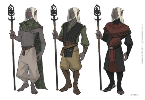 quelfabulous: Made a bunch of outfits for Felvos as a personal project this weekend. Dunmer have so many neat clothing shapes (with the exception of one very nord-inspired outfit).