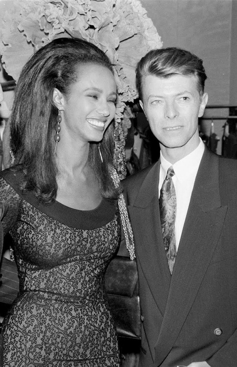 Musician David Bowie and model Iman attend Seventh on Sale AIDS Benefit on November 29, 1990 at the 