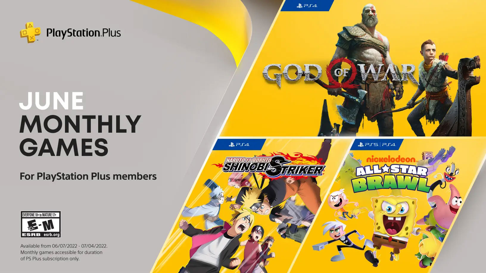 PlayStation Plus, PS Plus, Monthly Games, June 2022, NoobFeed, God of War, Naruto to Boruto: Shinobi Striker, Nickelodeon All-Star Brawl