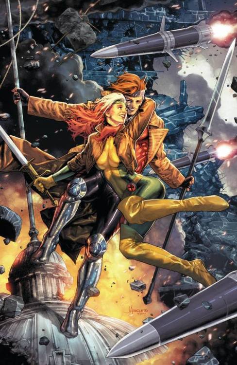 bear1na: X-Men #17 variant cover - Rogue and Gambit by Jay Anacleto, colours by Romina Moranelli *