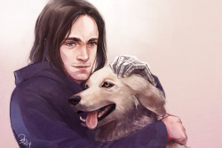 buckybuns:  for philcoulson​, who has the headcanon of post-tws bucky (after SHIELD custody and moving in with steve i presume) acquiring a therapy dog for his ptsd. i missed out on the other descriptors you’ve included i hope you don’t mind. 
