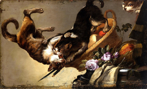 thefugitivesaint:Workshop of Frans Snyders (1579-1657), ‘Still Life with Fighting Cats’, date unknow