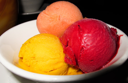 chronic-mastication:Trio of sorbet: Mango, Blood Orange, Raspberry