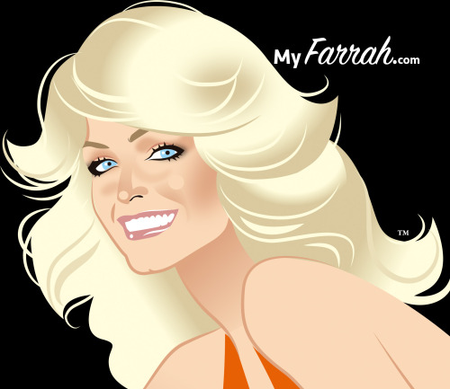 Playing with potential logos… what do you think? Trademark artwork of Farrah Fawcett for http