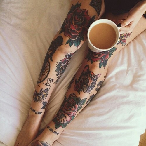 wereoceansaway:  Image via We Heart It #alternative #bed #bodyart #coffee #girl #grunge