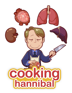 arythusa:  Cooking Hannibal!  Now available on a truly obscene amount of things! It struck me that Society6 seems to be much better for selling shorts and cute products than for selling prints, so I went back yesterday and re-formatted my Cooking Hannibal