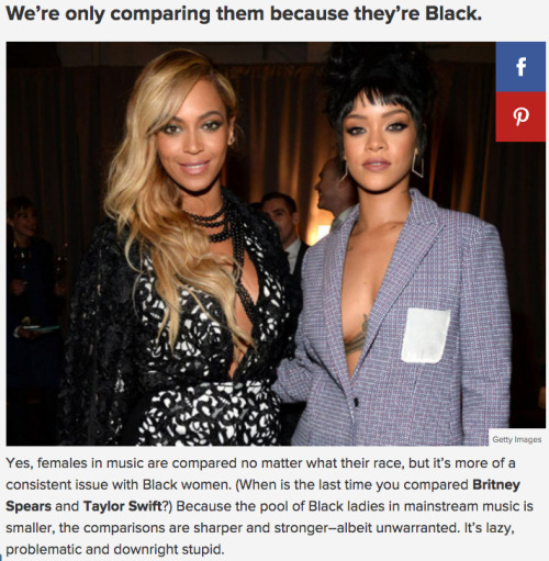 vh1:Can We Stop Comparing Beyoncé and Rihanna, Please?Read the rest of the reasons why we need stop,