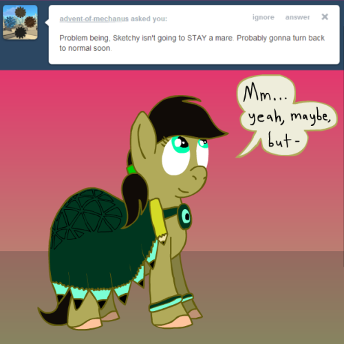 ask-sketchyandastral:  It just fits, er… “differently” now.  - Rough Sketch  Crossdressing stallions, awyiss. 83