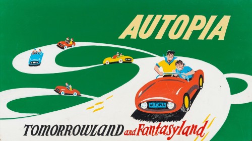 Disneyland’s Autopia concept art by Bob Gurr and Mark VII car (c.1967)