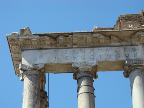 “He therefore made the temple of Saturn a treasury, as it is to this day, and gave the people the privilege of appointing two young men as quaestors, or treasurers.” (Plutarch Publicola 12.2)  The ancient Roman temple of Saturn of the Forum Romanum. The