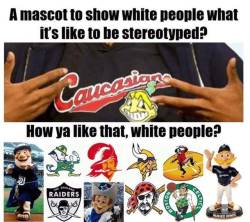 hst3000:  keyhollow:  free-lunch-felon:   allthingswittyandneko: And I’ve yet to see any white person whine about any of these. Maybe grow some thicker skin and stop whining about the mascots of sports you probably don’t watch? Except none of these