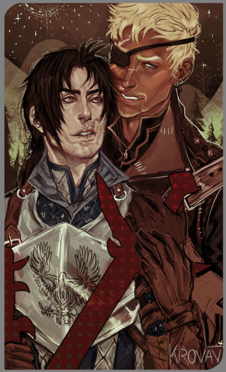 A warm and cool toned version of a tarot card commissioned by Zone of the characters Leon and Galeriuspatreon.com/krovav