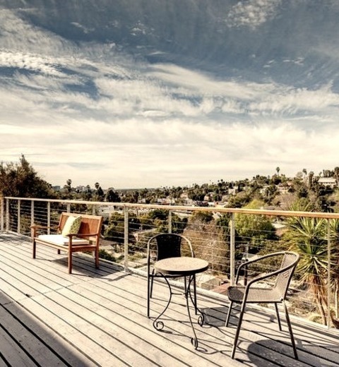 Transitional DeckDeck - Large Transitional Cable Railing Deck Idea With No Cover