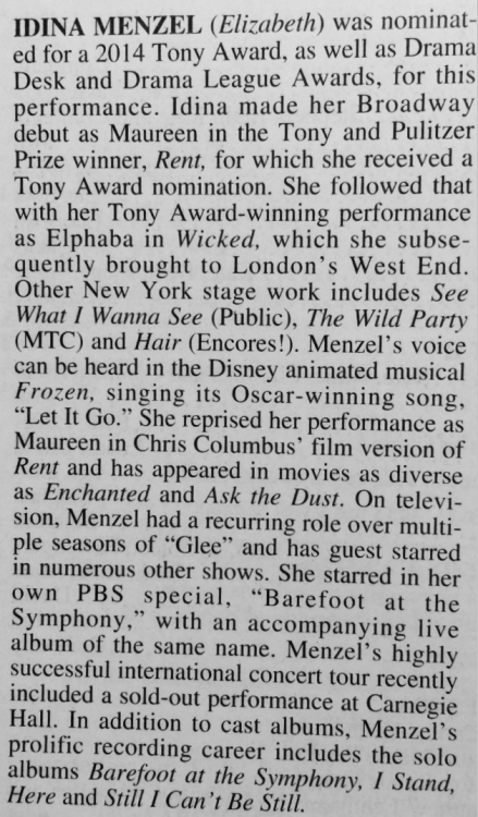 queenidinamenzel:From her Broadway debut as Maureen in Rent, to her current starring role as Elizabe