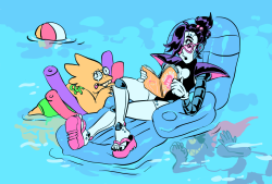 crushthorax: something for mettalphys friendship week on twitter, the “pool” prompt…idk if i have energy/time for the rest of the prompts while its still relevant *sweat-cries* but i am all about Friendship b-be careful undyne he is already flirting