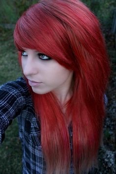 Long hairstyles with side bangs red hair