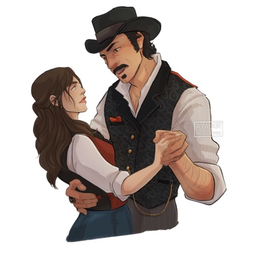 Commission I did for @emma-rdr2, her Red Dead Online character slow dancing with Dutch
