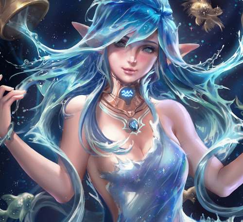 sakimichan:  Aaquarius‬ .This monthHoroscope‬ pinup series :3  The water theme was kind of hard to paint, a bit rough, but fun~PSD+high res,steps,vidprocess etc>https://www.patreon.com/posts/aquarius-pinup-4394647   <3 <3 <3