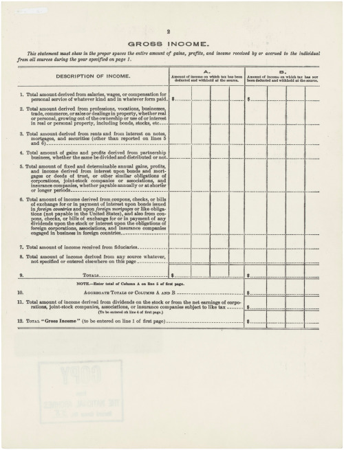 todaysdocument: Tax Day! 100 Years of Form 1040: Income Tax Form, 1913. Record Group 56, General R