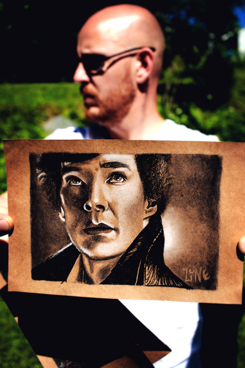 lunadax: Sherlock Triptych, in black and white Conté Pastel,Sakura Micron 002 and brush pens on recy