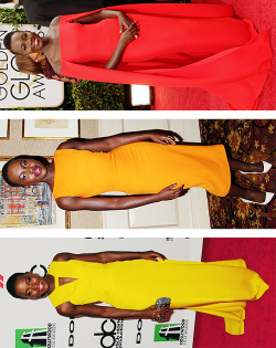 overlordestelle:  congratulations to lupita nyong'o for her Oscar but more importantly congratulations because she’s literally the only person on this planet that can pull off every single color in existence