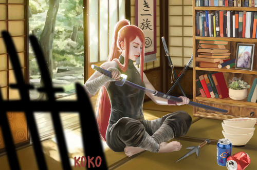 kokodrawings: I finally finished my Uzumaki Kushina drawing! Kind of rushed it at the end because, h