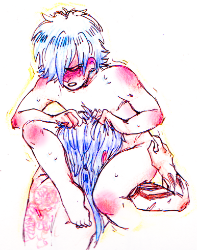 nohomoujaku:  ALRIGHTY LAST ONE BEFORE BED„ so i busted out ye ol sketchbook, prisma colors and fancy ink pens the other day to draw some kouaos (strange and unexpected i know) ta daaa„, soRRY ABOUT GROSS SLIGHT NSFW„„„, oh and there’re captions