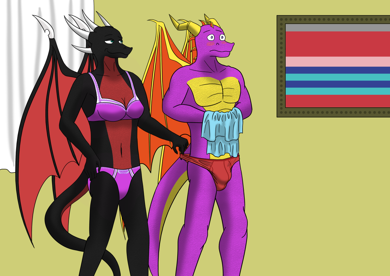 The purple dragon emerged from the shower, clad in a pair of red briefs, scales having