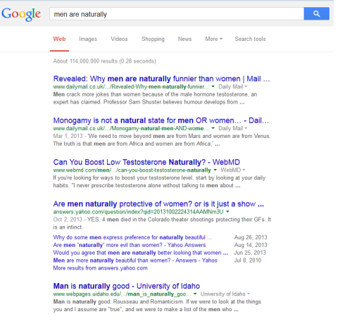 Not surprised the first result for “women are naturally…” was a Fox News article.